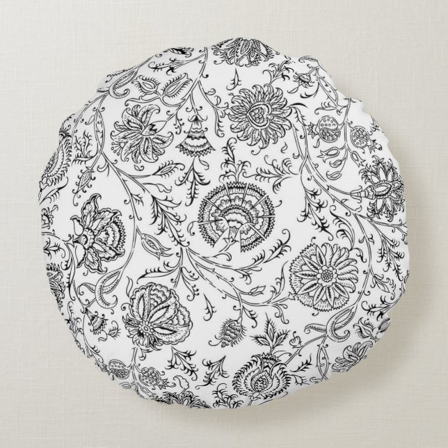 Black & White Flower Round Pattern Pillow (Back)