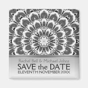 Black White Flower SavetheDate Magnet