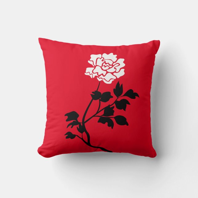 Black & White Flower Throw Pillow (Front)