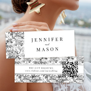 Black white flower wedding QR registry insert card