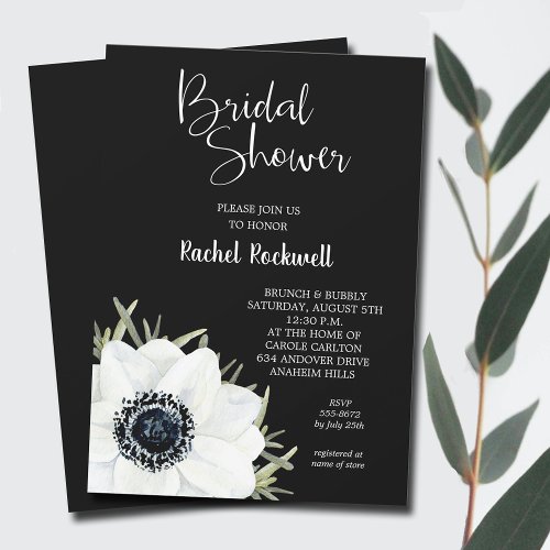 Black White Flowers Bridal Shower Invitation