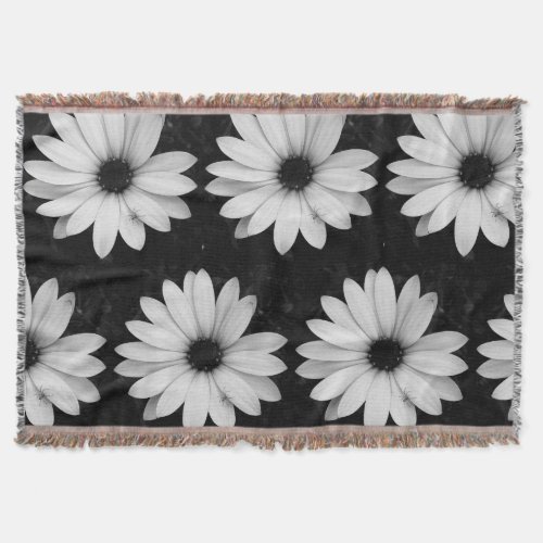 Black  white flowers design Cotton Throw Blanket