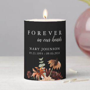 Black White Flowers Elegant Pillar Candle