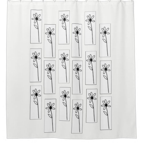 Black  White Flowers Floral Shower Curtain