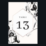 Black & White flowers geometrical frame Wedding Table Number<br><div class="desc">Created to match our "Black & White Flowers Wedding" collection,  this contemporary wedding table number features an elegant black and white graphic flowers illustration complemented with a golden geometrical frame and trendy dark grey serif fonts. 
Easily customize the table number by editing the template field.</div>
