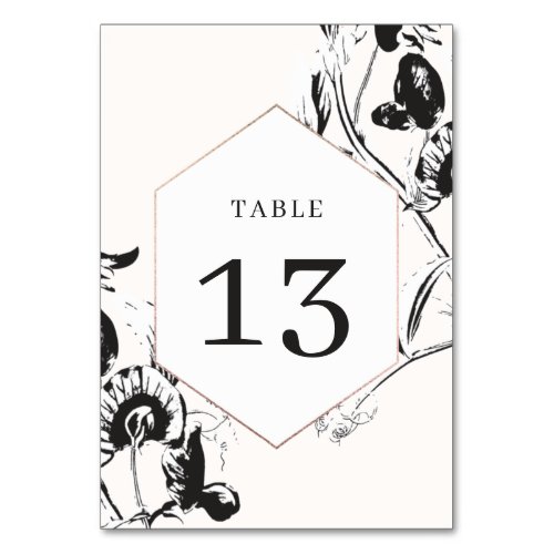 Black  White flowers geometrical frame Wedding Table Number