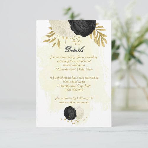 black  white flowers gold botanical wedding enclosure card
