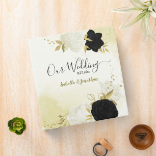 black white flowers gold leaves photo album 3 ring binder