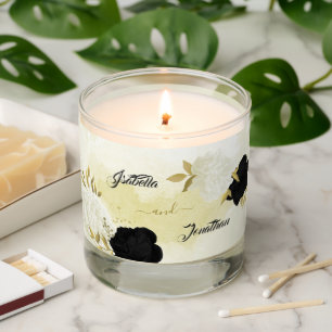 black white flowers gold leaves wedding scented candle