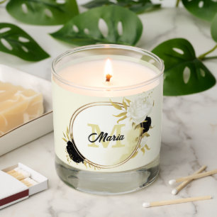 black white flowers gold leaves wedding scented candle