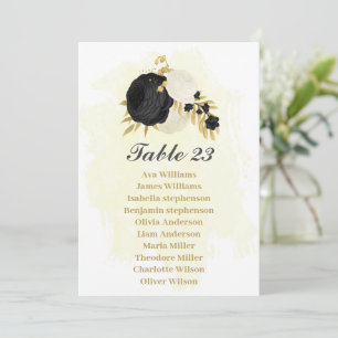 black & white flowers gold seating chart card