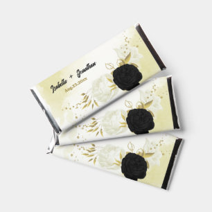 black white flowers gold wedding hershey bar favors