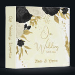 black & white flowers gold wedding photo album 3 ring binder<br><div class="desc">Romantic black & white flowers with gold leaves botanical wedding photo album binder.
The glitter details are simulated.</div>