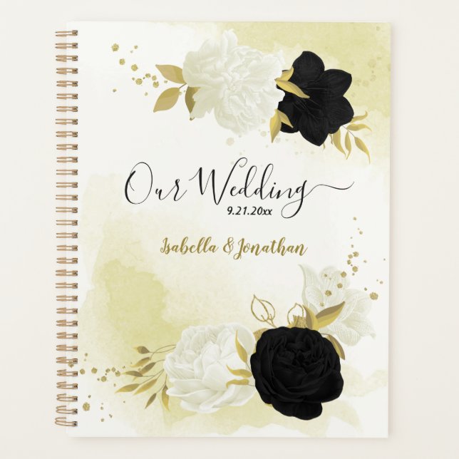 black white flowers gold wedding planner (Front)