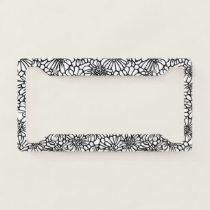 Black White Flowers License Plate Frame