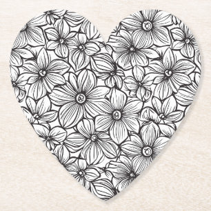 Black White Flowers Paper Coaster