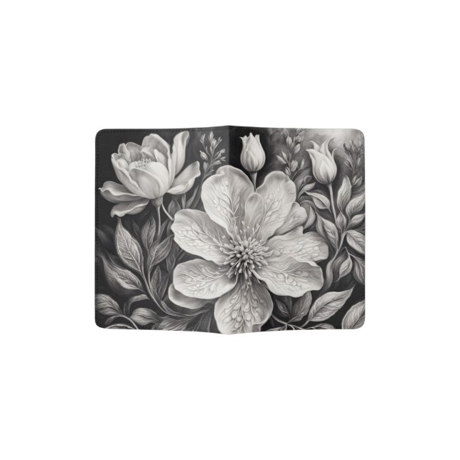 Black & White Flowers Passport Holder (Opened)
