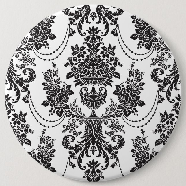 Black & White Flowers Pattern 2 Button (Front)