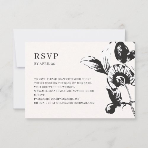 Black  white flowers QR code online wedding RSVP 