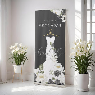 Black & White Flowers Wedding Dress Bridal Shower Retractable Banner
