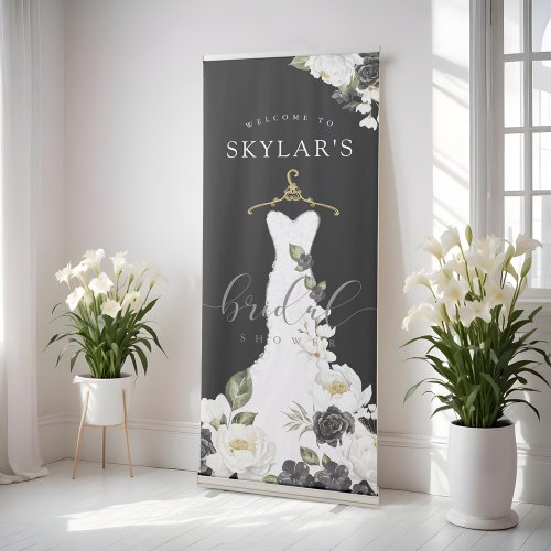 Black  White Flowers Wedding Dress Bridal Shower Retractable Banner