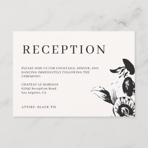 Black  White flowers wedding reception info Enclosure Card