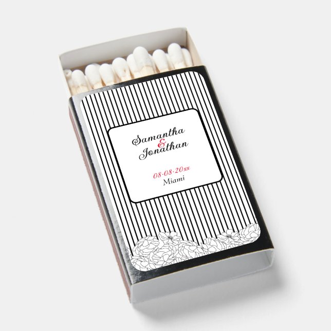 Black & White Flowers with Stripes Matchboxes (Front Open)