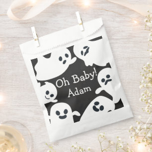 Black & White Flying Ghost Halloween Baby Shower Favor Bag