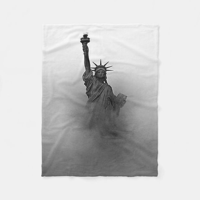 Black & White Fog Statue of Liberty Patriotic USA Fleece Blanket (Front)
