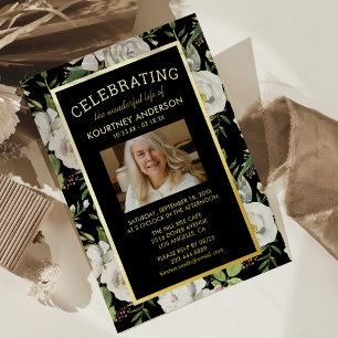 Black & White Foil Celebration of Life Photo Invitation