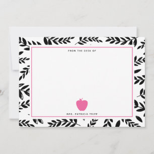 Black + White Foliage Pink Apple Teacher Note Card