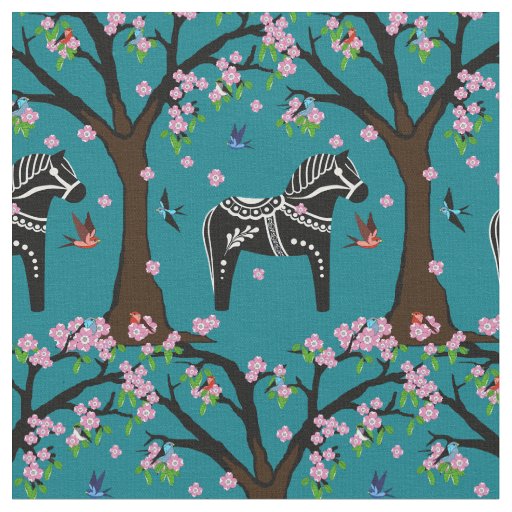 Black/white Folk Dala horse/Folk birds/flowers 2.7 Fabric
