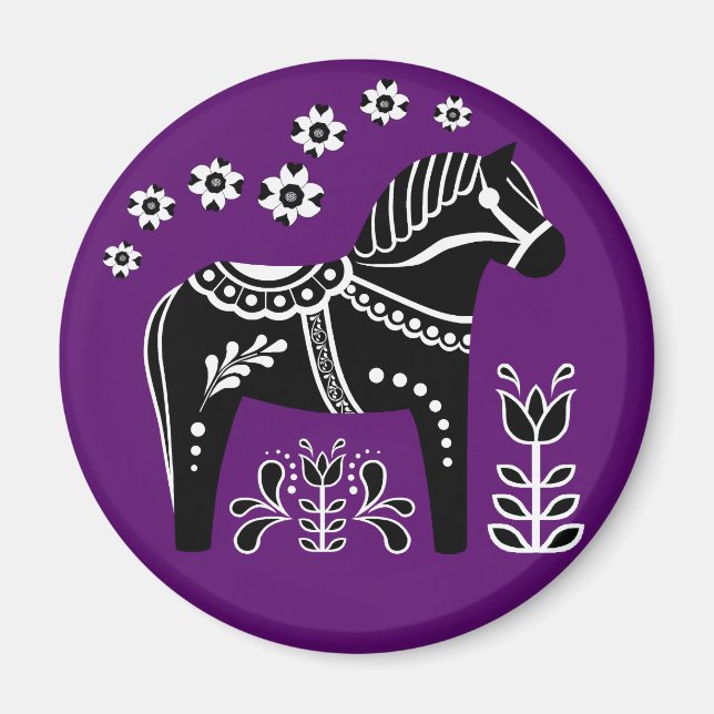 Black/white Folk Dala horse/Folk Friesian Magnet (Front)