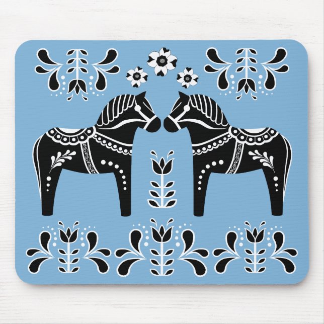 Black/white Folk Dala horse/Folk Friesian Mouse Pad (Front)