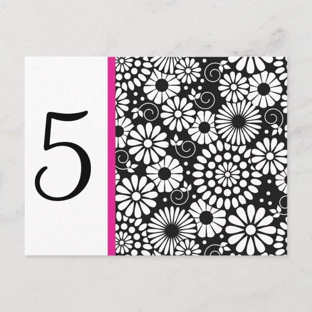 Black White Folk Flower Retro Wedding Table Number (Front)