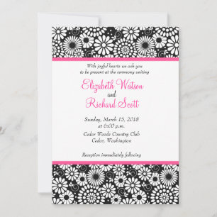 Black White Folk Flowers Retro Wedding Invitation