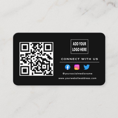Black White Follow Scan To Connect With Us QR Code Business Card
