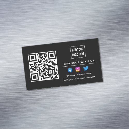 Black White Follow Scan To Connect With Us QR Code Business Card Magnet