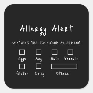 Black & White Food Safety Allergy Alert Square Sticker