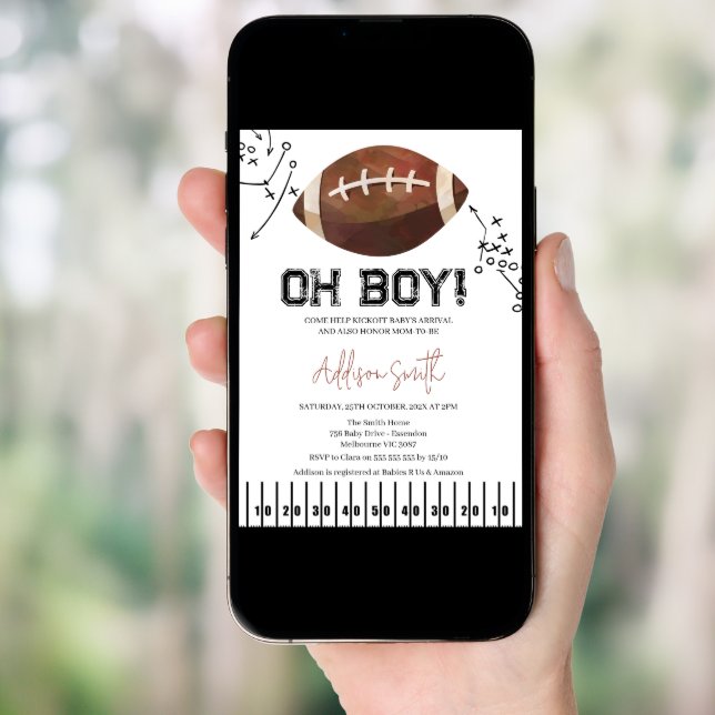 Black White Football Plays Football Baby Shower Invitation (Front Digital)