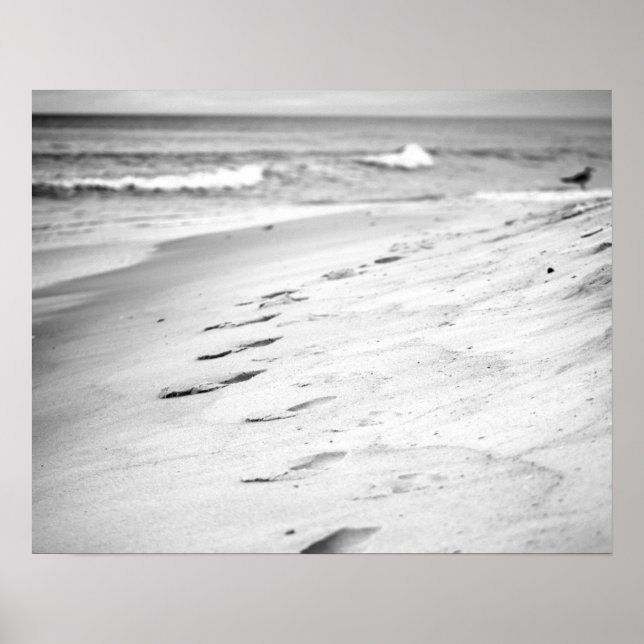 Black & White Footprints in the Beach Sand 16x20 Poster (Front)