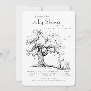 Black & White Forest Bear Baby Shower Invitation