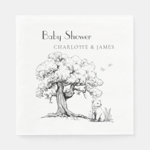 Black & White Forest Bear Baby Shower Napkins