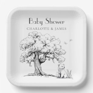Black & White Forest Bear Baby Shower  Paper Plates