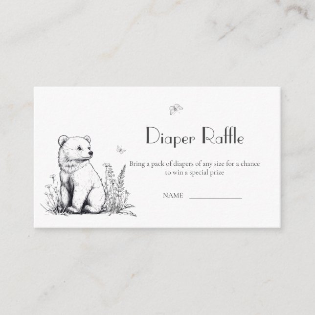 Black & White Forest Bear Diaper Raffle Enclosure Card (Front)
