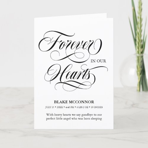 Black White Forever In Our Hearts Baby Memorial Announcement