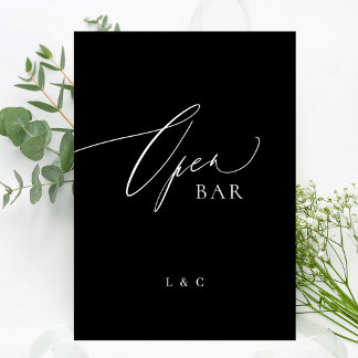 Black White Formal 5 x 7 Wedding OPEN Bar Sign