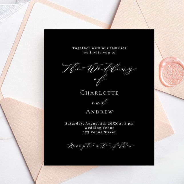Black white formal budget wedding invitation (Creator Uploaded)
