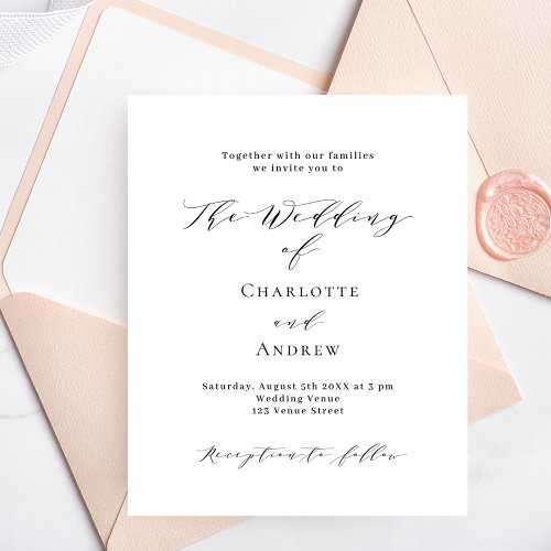 Black white formal budget wedding invitation