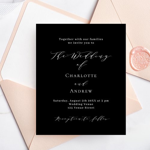 Black white formal budget wedding invitation flyer